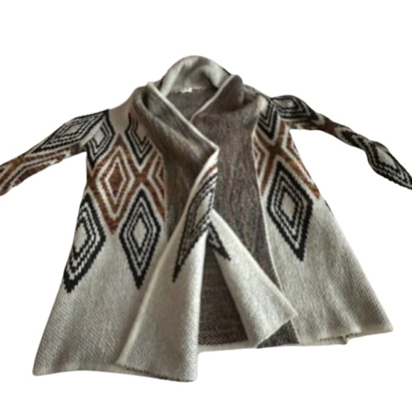 Woven Heart Women's L Tan & Brown Sleeved Boho Open Front Knit Cardigan Sweater - Picture 9 of 15